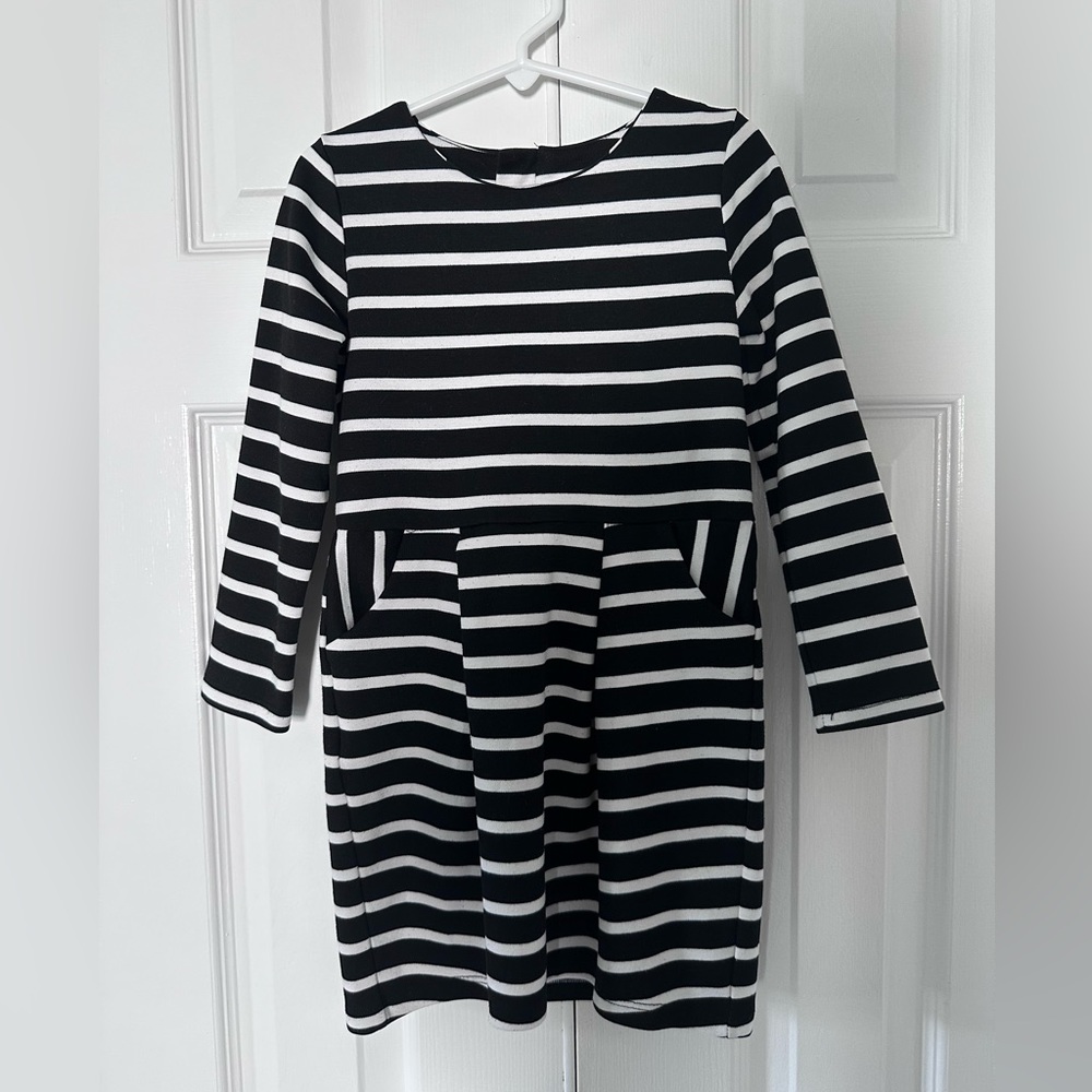 H&M Toddler Black White Stripe Long Sleeve Dress 4-6Y